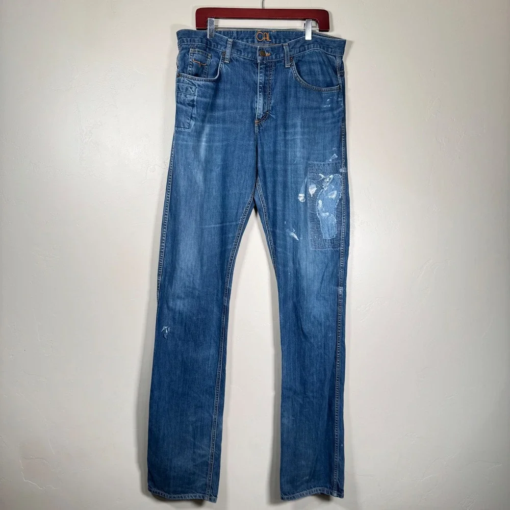 Kimes Ranch Jeans Mens 36x38 Blue Cal Straight Leg Made in USA Distressed Denim